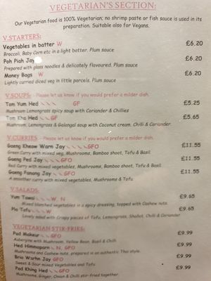 Menu: veggie = vegan at Doi Intanon in Ambleside