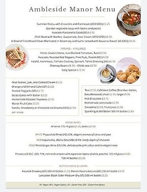 Tea Garden Menu at Ambleside Manor in Ambleside