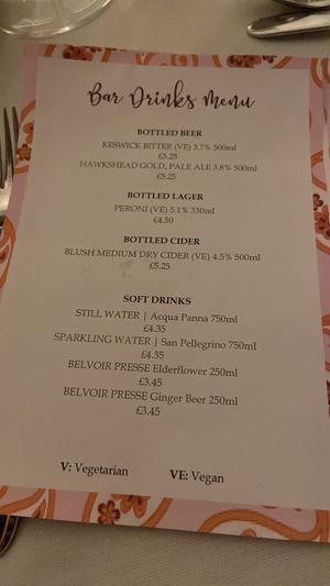 Well labelled drinks menu  at Ambleside Manor in Ambleside