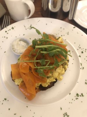 Smoked carrot and scrambled tofu on toast  at Ambleside Manor in Ambleside