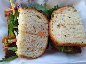 Vegan "smoked turkey" sandwich at Plant Power Cafe & Juice Bar in Chattanooga