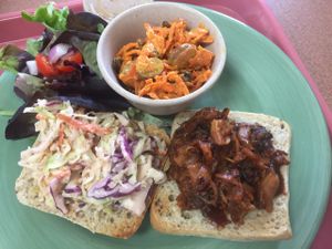 Jack Fruit BBQ with carrot salad  at Plant Power Cafe & Juice Bar in Chattanooga