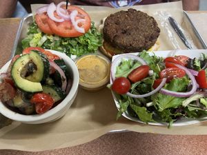 Spicy black bean burger and YEAAA!! It’s SPICY!!   at Plant Power Cafe & Juice Bar in Chattanooga