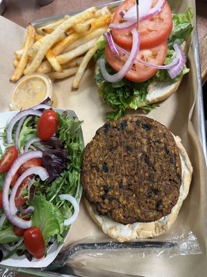 Spicy black bean burger   at Plant Power Cafe & Juice Bar in Chattanooga