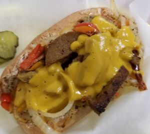 Philly cheese steak sandwich at Plant Power Cafe & Juice Bar in Chattanooga