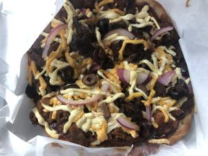 BBQ Jackfruit Personal Pizza to-go at Plant Power Cafe & Juice Bar in Chattanooga