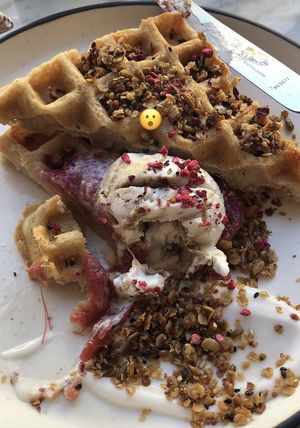 Sorghum waffles!  at Acacia in Frederiksberg