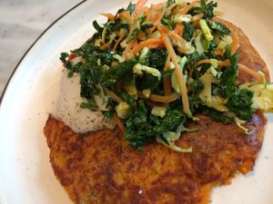 Chickpea omelette with kale salad  at Acacia in Frederiksberg
