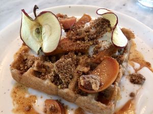 Buckwheat waffle with caramelized apples  at Acacia in Frederiksberg