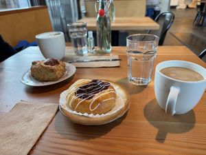Blueberry lemon curd danish, earl gray apricot scone, coffees #Veganuary at Shoofly in Portland