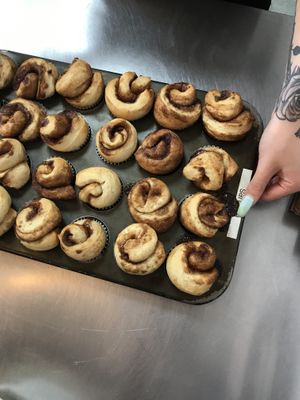 Fresh baked mini cinnamon rolls at Cinnaholic in Richardson