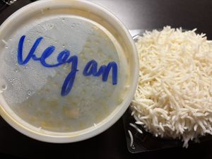 My takeout tofu saag is marked “vegan"  at Everest Nepal Restaurant in Colorado Springs