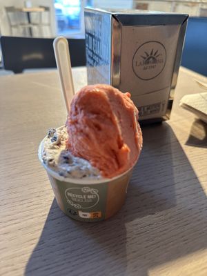 Some kind of cookie one, and strawberry  at Gelateria La Romana in Verona