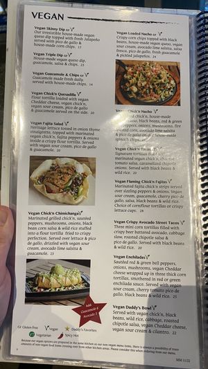 Vegan menu  at Nacho Daddy - The Strip in Las Vegas