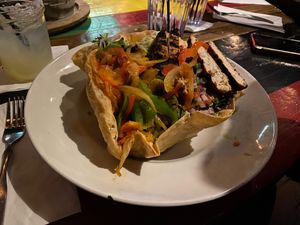 Vegan Tostada Salad with Chick'n at Nacho Daddy - The Strip in Las Vegas