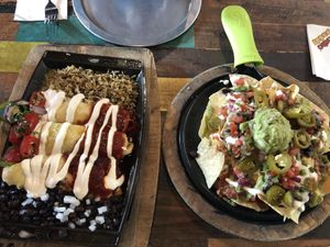 Mmmm vegan nachos and vegan enchiladas- delicious  at Nacho Daddy - The Strip in Las Vegas