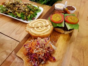 super veggie burger at Nourish Cafe in Yangon