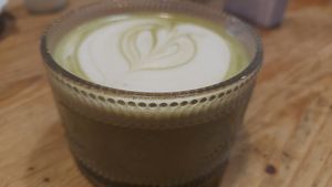 Vanilla matcha latte at Nourish Cafe in Yangon