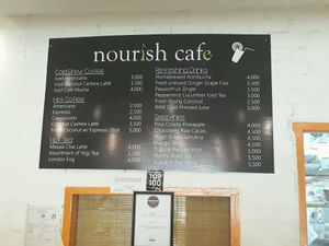 Menu board  at Nourish Cafe in Yangon