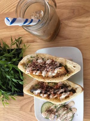 Israeli sabich pita sandwich  at Nourish Cafe in Yangon