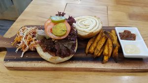 Burger at Nourish Cafe in Yangon