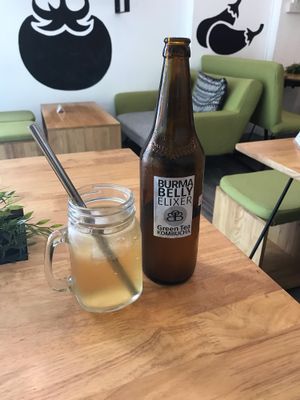 Green tea kombucha  at Nourish Cafe in Yangon