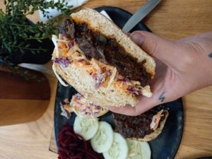 Banana peel burger at Nourish Cafe in Yangon