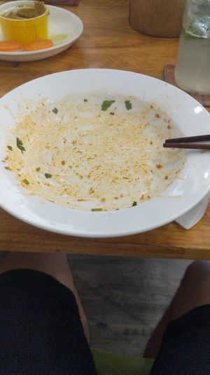 NANGYI THOKE. It was too good my boyfriend couldn’t wait to eat them 😂 at Nourish Cafe in Yangon