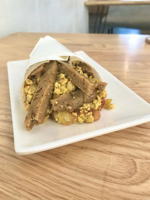 Breakfast burrito with tofu & seitan  at Nourish Cafe in Yangon
