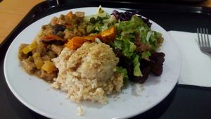 Brown rice with tempeh and shiitake mashrooms stew at Cozinha Consciente in Coimbra