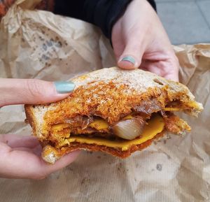 Sobrosada, cheese and onion sandwich.  at Aloha Vegan Delights in Valencia