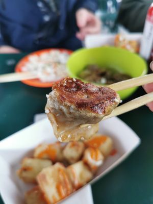 Mushroom dumpling and fried tofu at GAO Dumpling Bar in Copenhagen