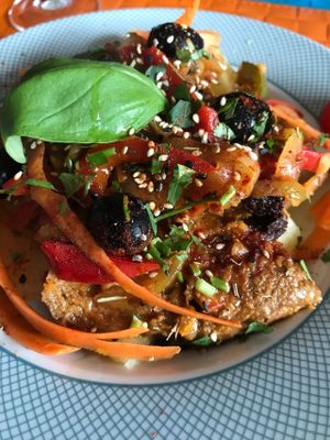 Seitan with potatoes  at Arvore do Mundo in Porto