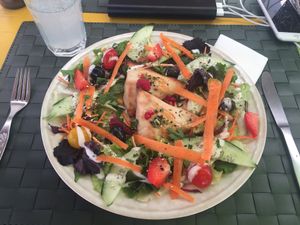Samosas with a fruity salad  at Arvore do Mundo in Porto