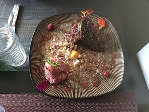 Brownie with banana and wild berries ice-cream YUM! at Arvore do Mundo in Porto