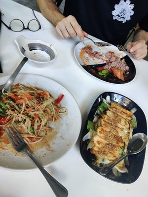Nearly finished fried rice + tofu in the background at Ama Vegan Kitchen in Chiang Mai