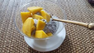 chia seed pudding with mango at Ama Vegan Kitchen in Chiang Mai