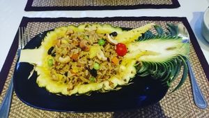 baked pineapple rice at Ama Vegan Kitchen in Chiang Mai