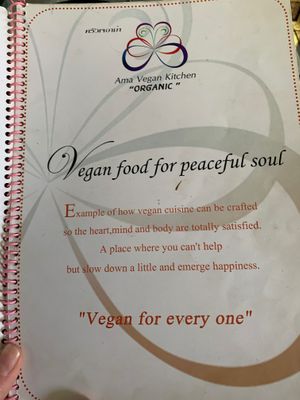 The front of the menu  at Ama Vegan Kitchen in Chiang Mai