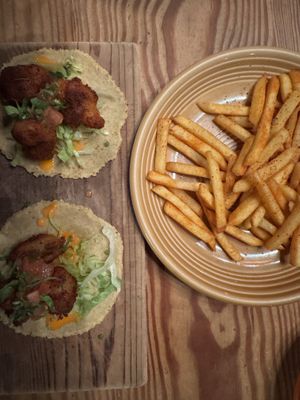 Mushroom tacos and Mexican spice friess  at Zest Cantina - Odaiba in Tokyo