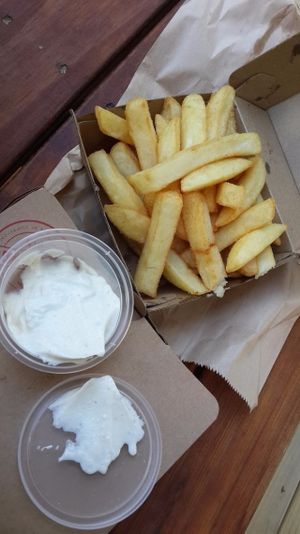 Fries with vegan aioli sauce at Lord of the Fries - Britomart in Auckland