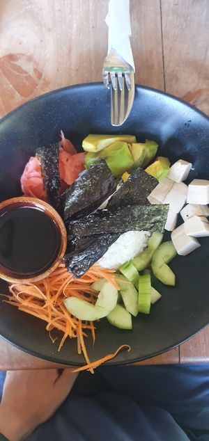 Sushi bowl (with warm white rice - not sushi rice) at The Banyan Tree in 