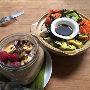 peanut butter smoothie bowl and sushi bowl  at The Banyan Tree in 