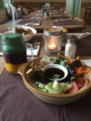 Sushi bowl and smoothie-vegan  at The Banyan Tree in 