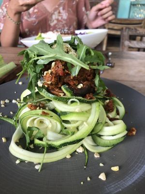 Vegan zoodles with sun dried tomatoes. Tremendous.  at The Banyan Tree in 