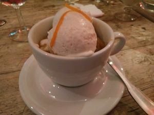 Vegan ice cream with baked apple. Indulgence pure! at Pomodoro's in Antibes