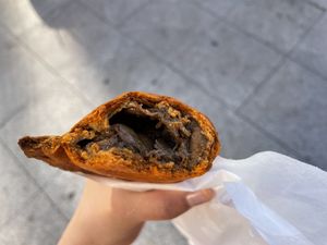 Vegan ”veal” pie  at Confitería Maiquez in Murcia