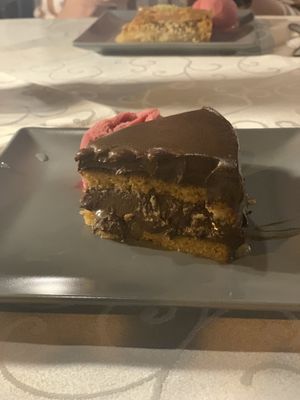 Chocolate cake with ice cream at Windmill Restaurant in Paphos