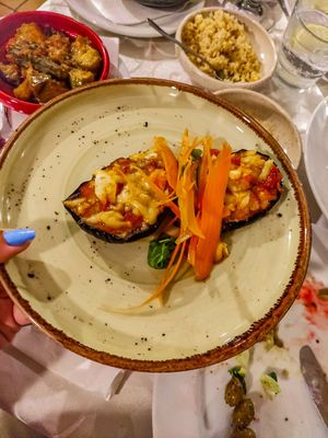 Grilled aubergines with vegan mozzarella at Windmill Restaurant in Paphos