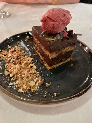 Chocolate cake with ice cream   at Windmill Restaurant in Paphos